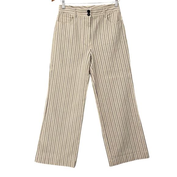Rebecca Taylor Striped Jeans US 2 Cream Wide Leg Twill Pants Boho Preppy Coastal - Picture 6 of 16